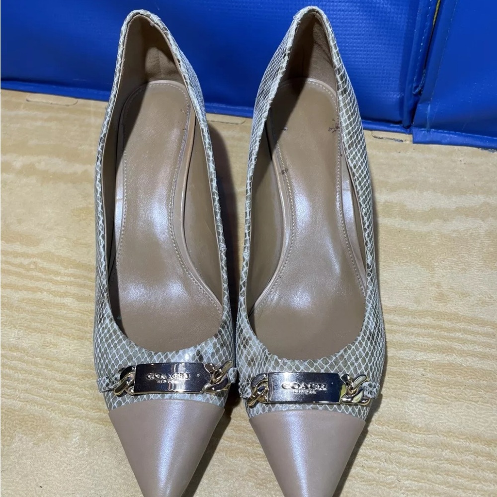 Beautiful nude snakeskin Coach kitten heels